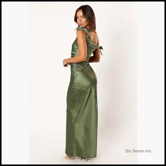 Off Shoulder Maxi Dress with Adjustable Straps, Satin Feel